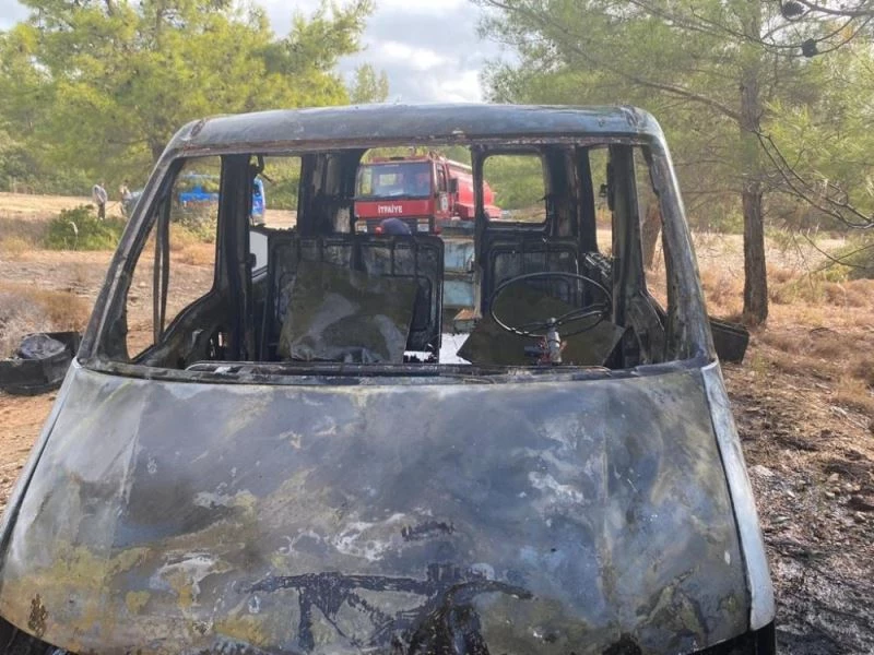 Kamyonet ve arı kovanları alev alev yandı
