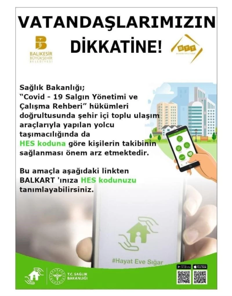 Balıkesir’de BTT otobüslerine HES kodu ile binilecek
