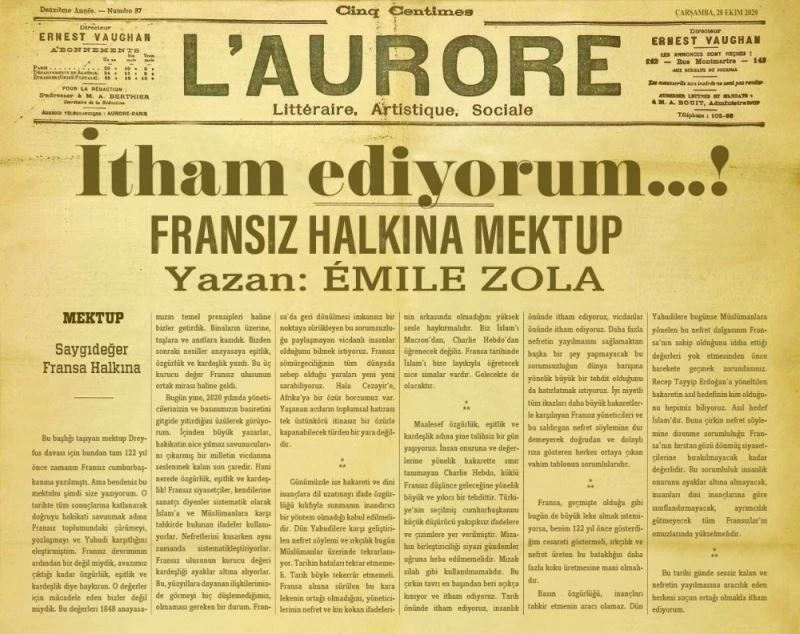Fransız yazar Emile Zola’nın 122 yıl önce yazdığı mektup yine gündemde
