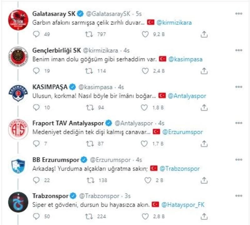 Futbol kulüplerinin başlattığı İstiklal Marşı paylaşımları büyük beğeni topluyor
