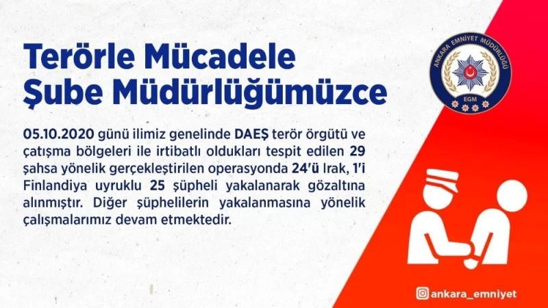 Ankara Emniyet’inden DAEŞ operasyonu: 25 gözaltı
