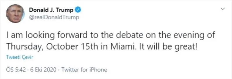 Trump, Biden ile 15 Ekim’deki canlı yayın tartışmasına katılmayı planlıyor
