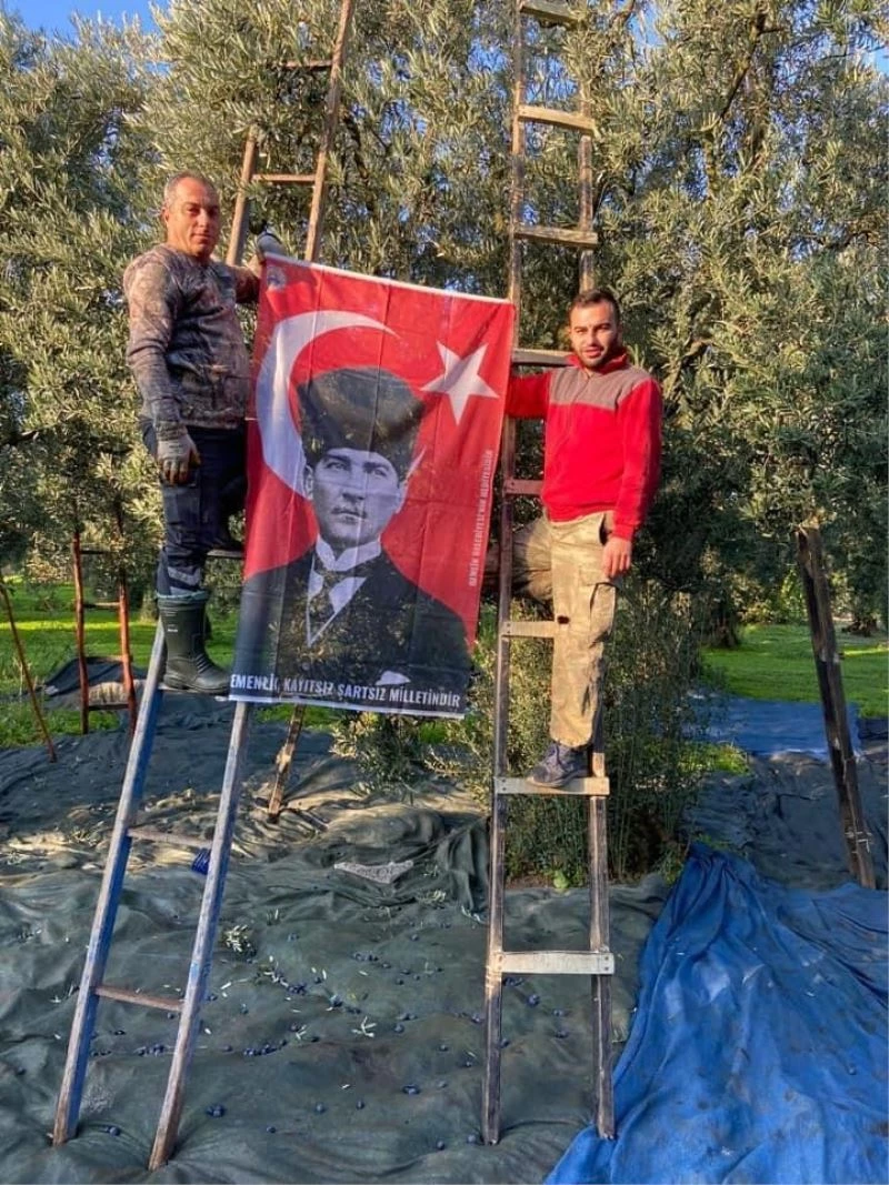 İznik’te zeytin işçilerinden Ata’ya saygı
