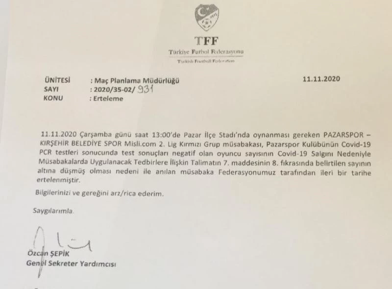 Pazarspor-Kırşehir Belediyespor maçının ertelenmesine tepki
