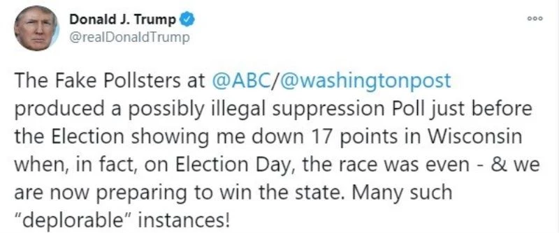 Seçimde hile iddialarını sürdüren Trump bu kez anketçileri hedef aldı
