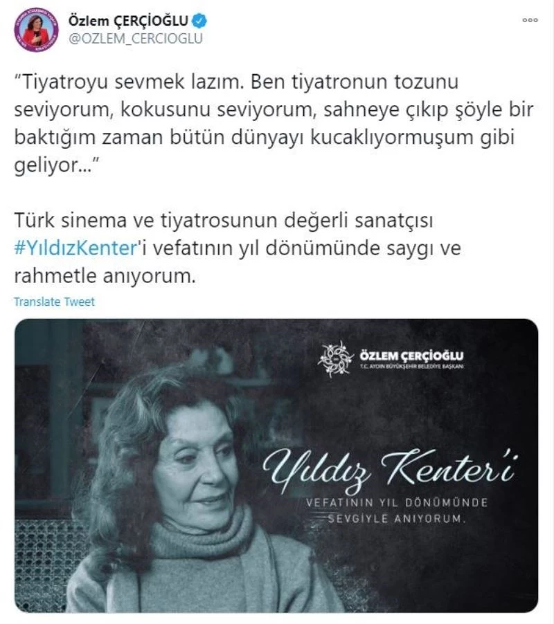 Başkan Çerçioğlu, Yıldız Kenter’i andı
