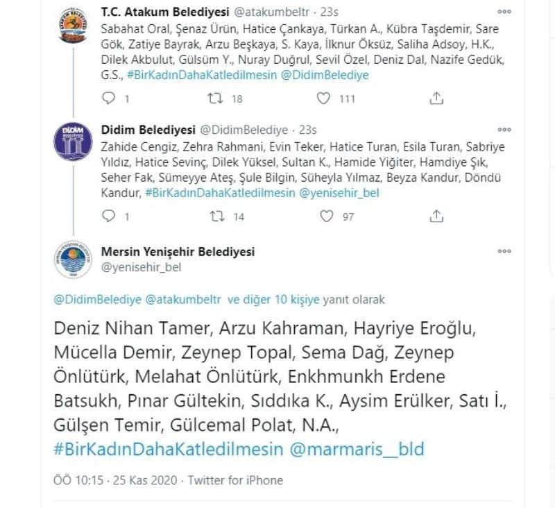 Belediyeler kadına yönelik şiddete tweet zinciri ile dikkat çekti
