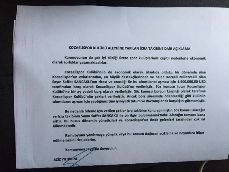 Aziz Yıldırım, Saffet Sancaklı’ya sahip çıktı
