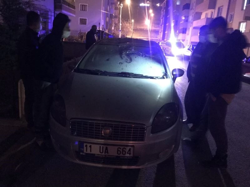 Yanan sokak lambası park halindeki arabanın üzerine düştü
