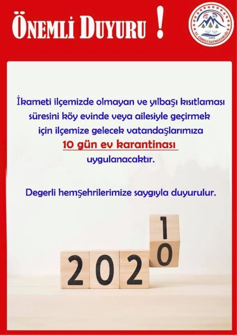 Yılbaşı tatili için gidenlere 10 günlük karantina uygulanacak
