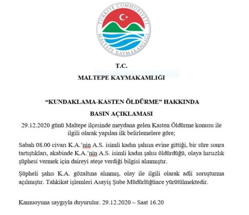 Maltepe Kaymakamlığından öğretim üyesi Aylin Sözer’in öldürülmesiyle ilgili açıklama
