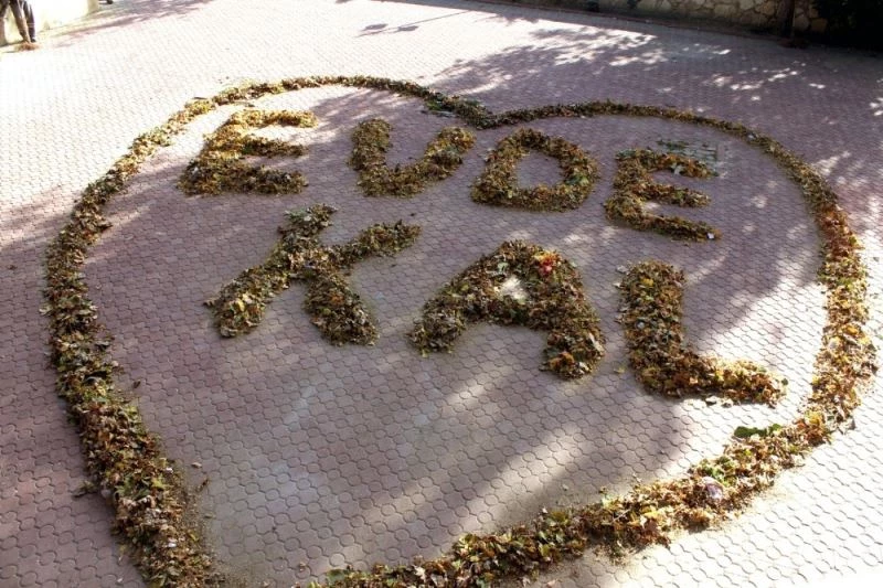 Sonbahar yapraklarıyla ’Evde Kal’ yazdılar
