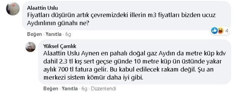 Aydınlılar doğal gaz fiyatlarına isyan etti
