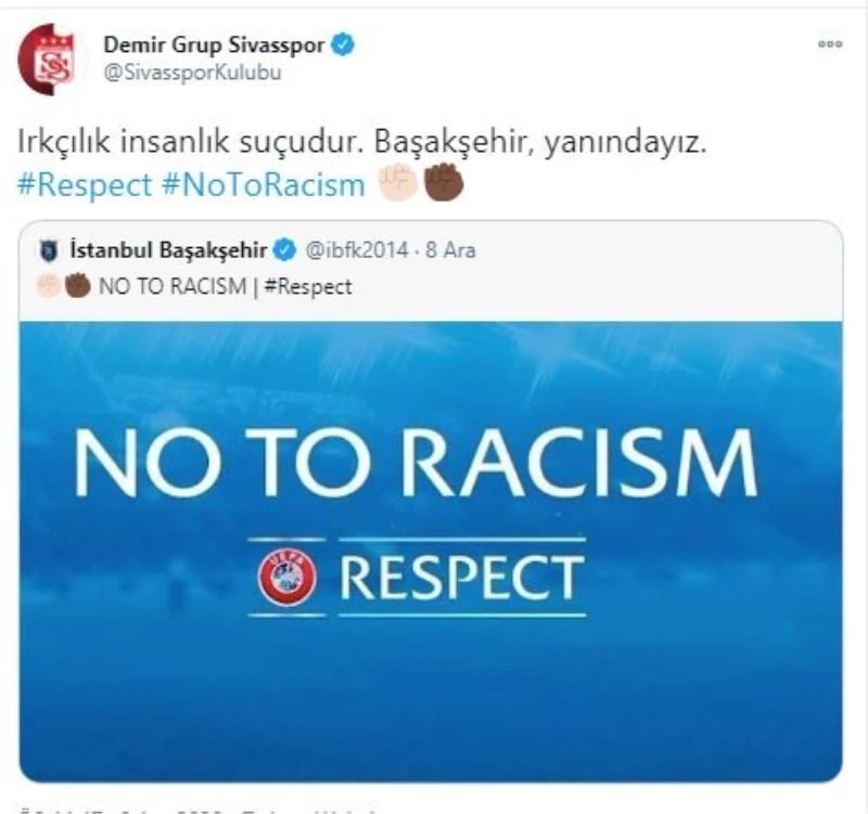 Sivasspor’dan PSG maçında sahadan çekilen Başakşehir’e destek
