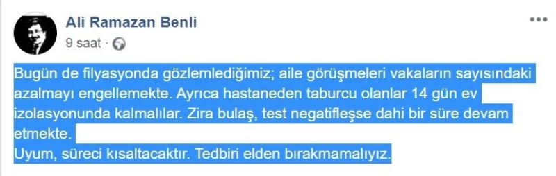 İl Sağlık Müdürü Benli, 