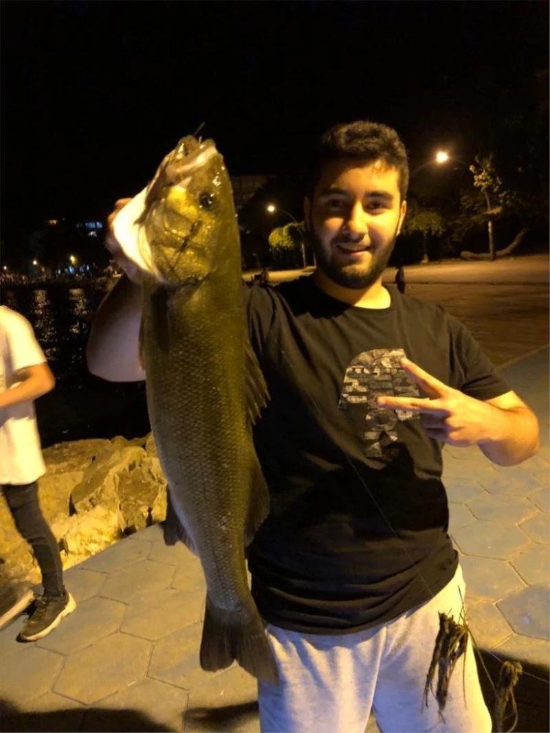 Olta ile 4 kiloluk levrek yakaladı
