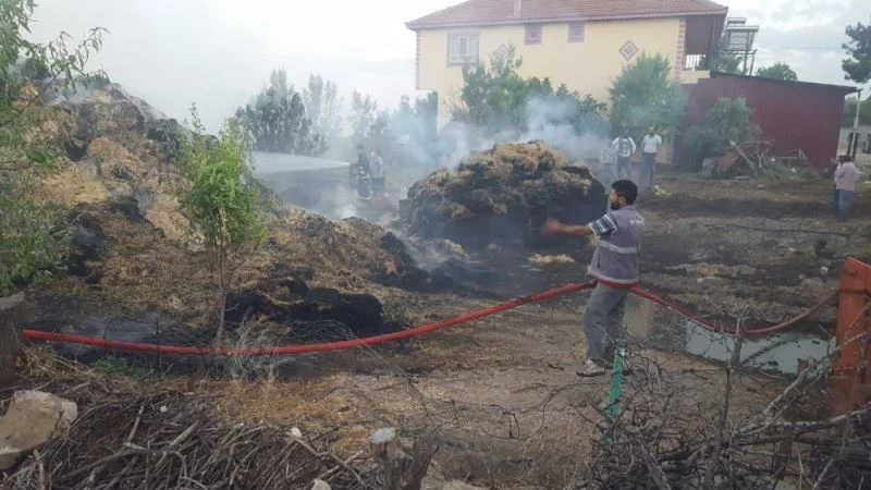 Alevler 750 adet saman balyasını kül etti
