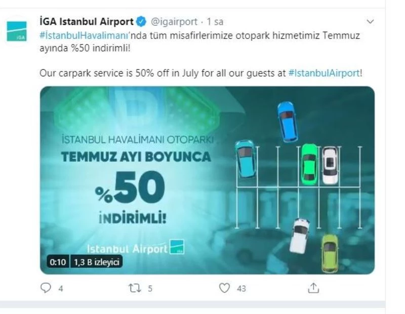 Temmuz ayında İstanbul Havalimanı otoparkları yüzde 50 daha ucuz olacak
