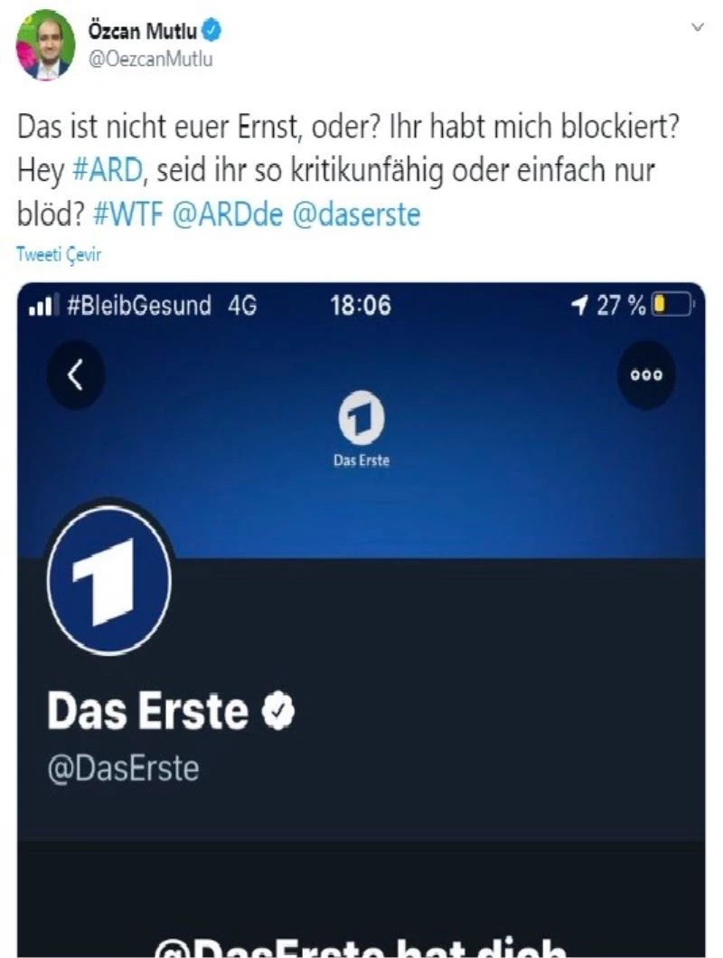 Alman ARD kanalından milletvekili Özcan Mutlu’ya Twitter engeli
