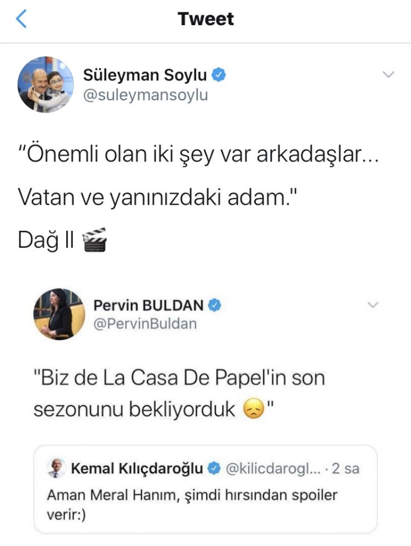 Bakan Soylu’dan HDP’li Buldan’ın paylaşımına Dağ 2’den alıntıyla gönderme
