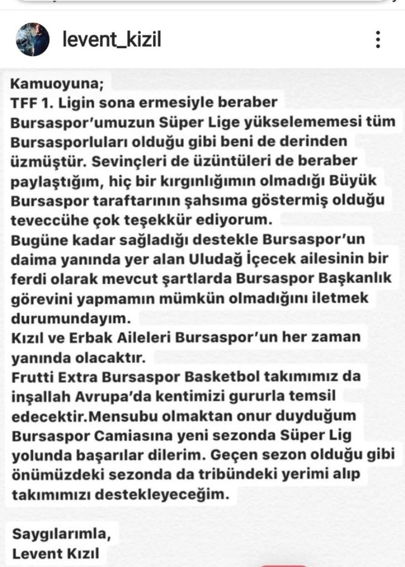 Levent Kızıl’dan başkanlık açıklaması
