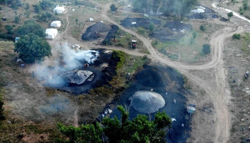 Mangal kömürü üretmek için gece gündüz mesai yapıyorlar

