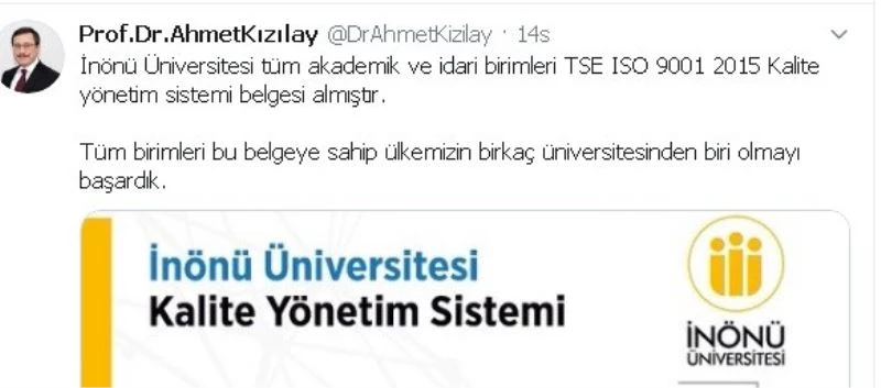 İnönü Üniversitesi kalitede Türkiye’de birkaç üniversiteden biri oldu
