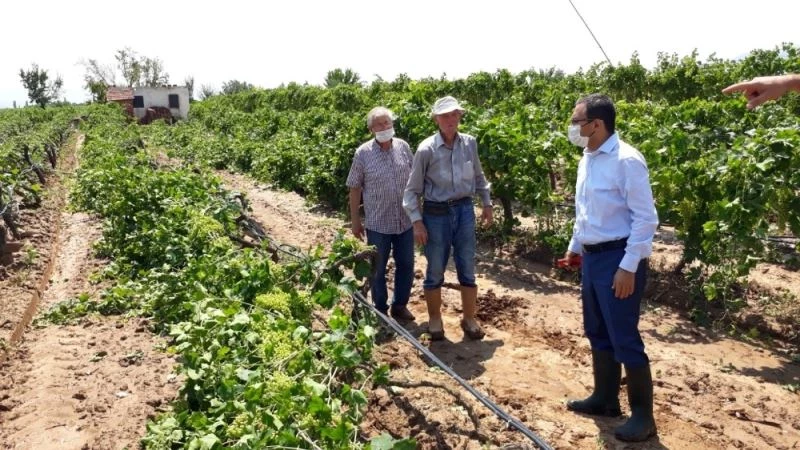 Kaymakam Uçgun, fırtınadan zarar gören üreticileri ziyaret etti
