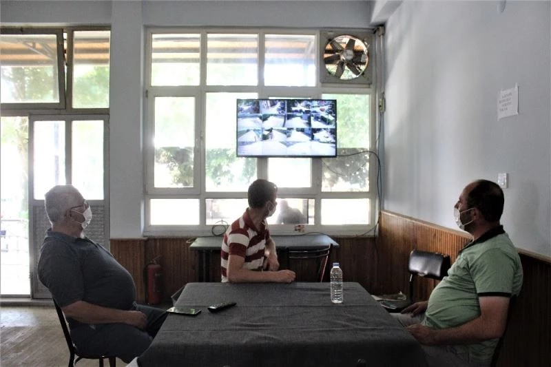 (Özel) Tarlaya mobese kurdular...Kahvede ekran başında çay keyfiyle hırsız nöbeti tutuyorlar
