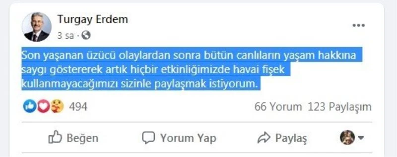 Nilüfer Belediyesi hiçbir etkinliğinde havai fişek kullanılmayacak
