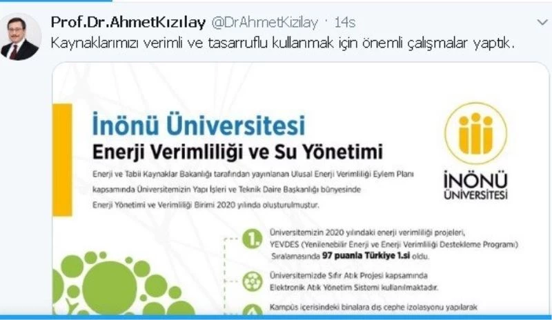 İnönü Üniversitesi enerji verimliliğinde Türkiye 1’ncisi
