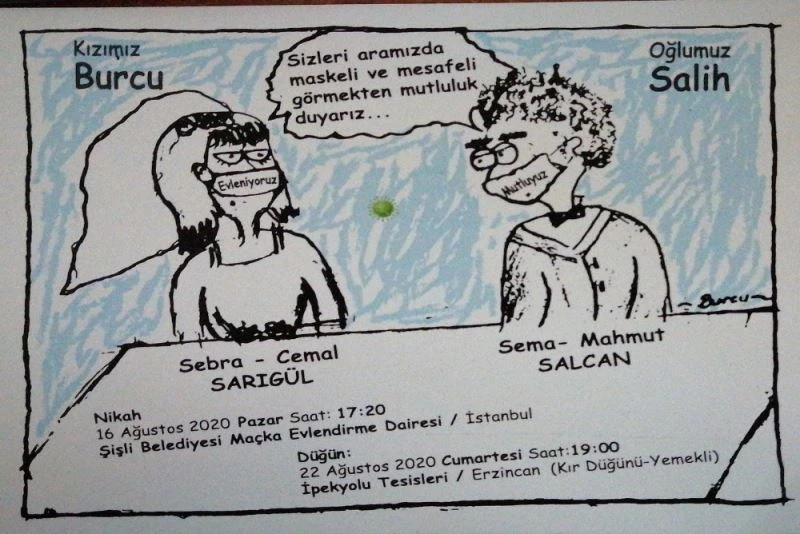 Mesafe ve maskeye dikkat çeken davetiye bastılar
