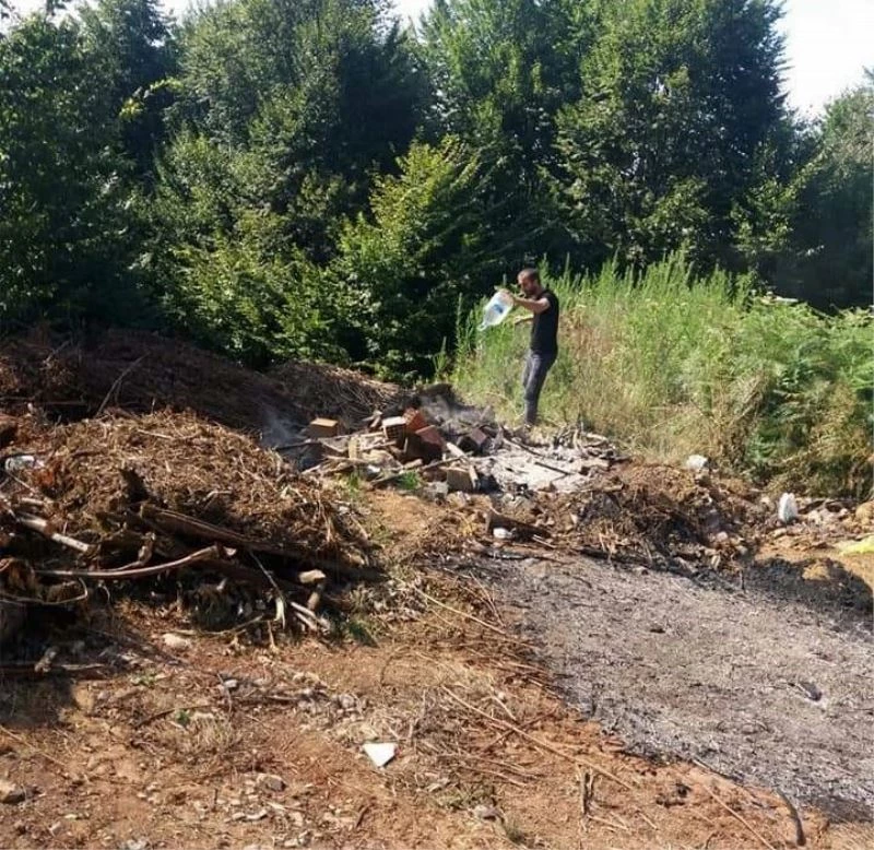 Yakılarak ormanlık alana dökülen fındık atıkları faciaya yol açıyordu
