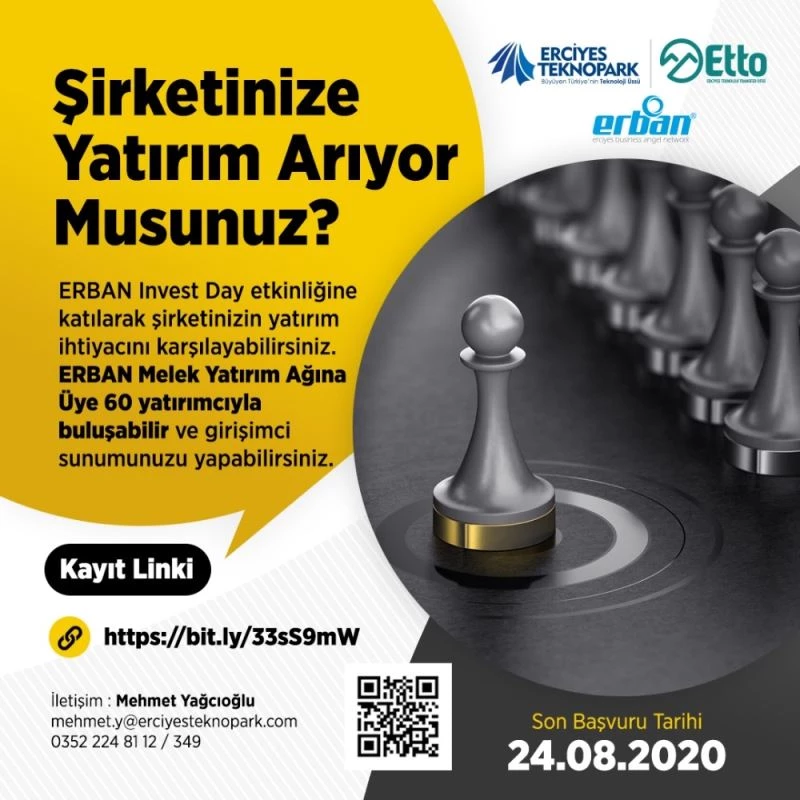 Teknoloji Tabanlı Girişimlerine Yatırım Arayanları Erciyes Teknopark ERBAN Invest Day Etkinliğine Davet Ediyor
