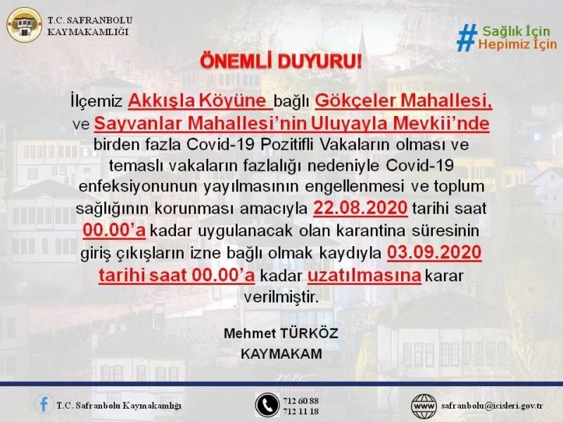 Pozitif vakaların görüldüğü köyün 2 mahallesinde karantina süresi uzatıldı
