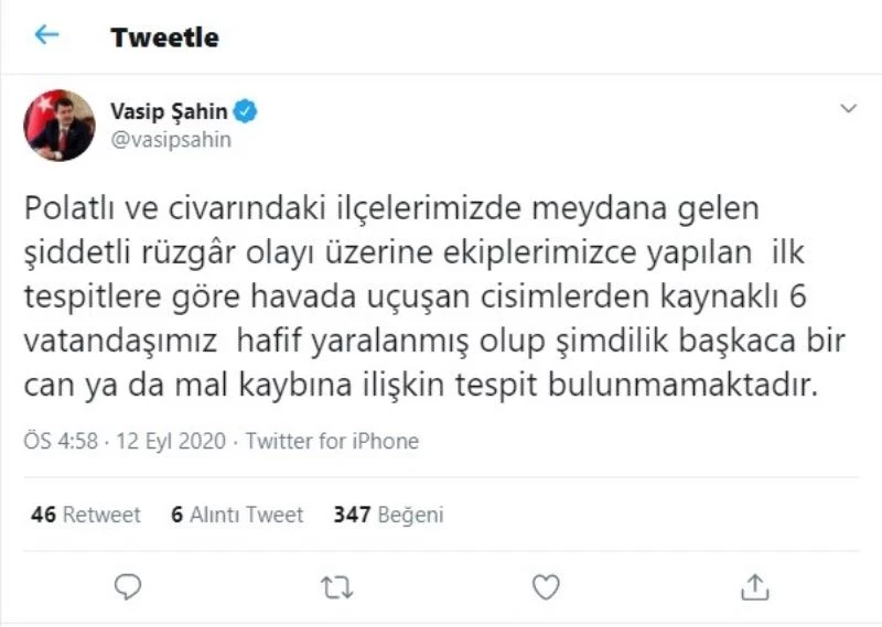 Ankara’daki toz fırtınasında 6 vatandaş hafif yaralandı
