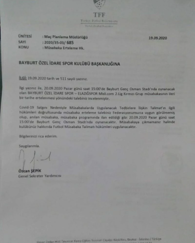 Bayburtspor’dan sitem: 