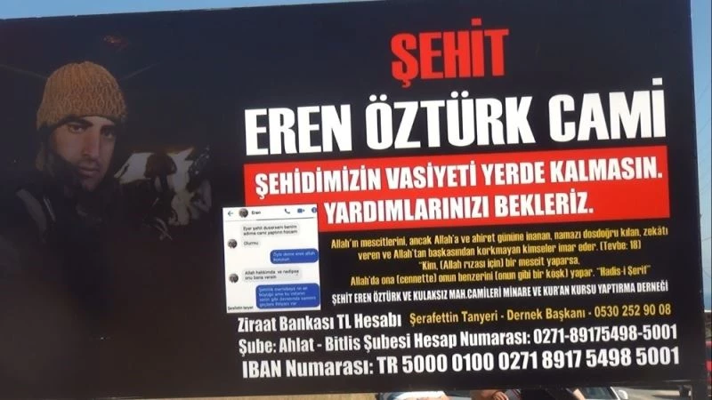 Hayırsever iş adamı Peker, şehidin cami vasiyetine sahip çıktı
