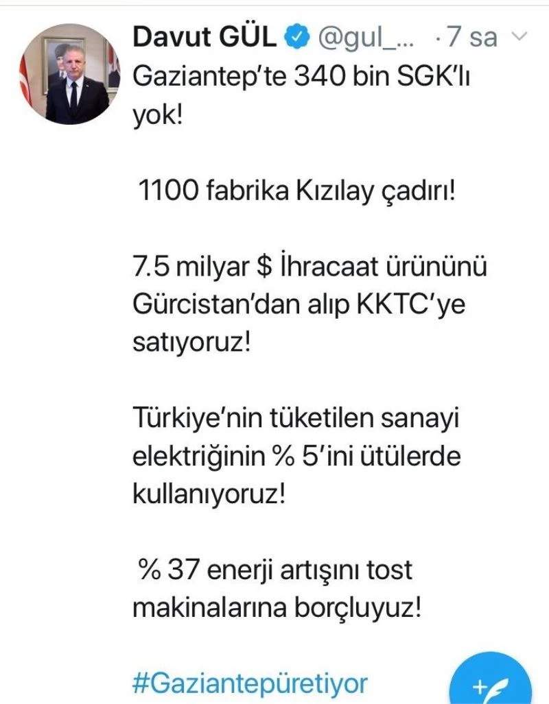 Vali Gül’den imalı paylaşım
