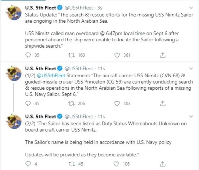 ABD donanması, Umman Denizi’nde kaybolan personeli arıyor
