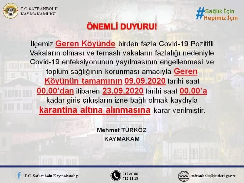Karabük’te pozitif vakaların görüldüğü köyde karantina kararı
