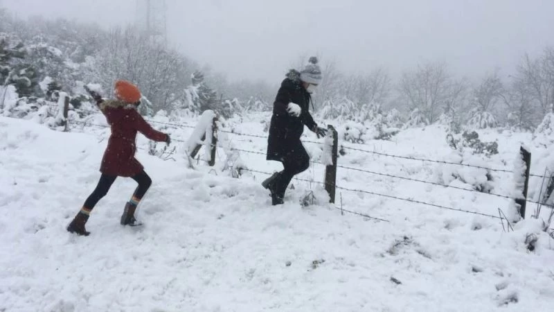 Kar keyfini oyun havaları eşliğinde çıkardılar
