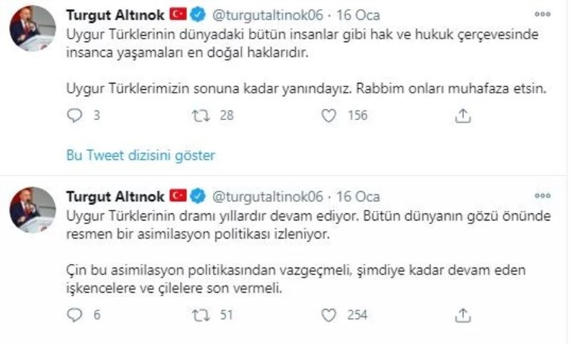 Başkan Altınok’tan Çin zulmüne tepki
