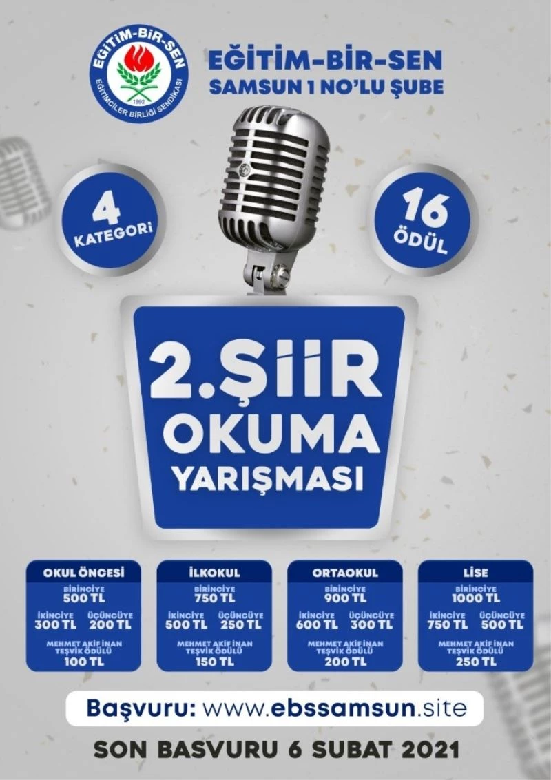 Eğitim-Bir-Sen Samsun 1 Nolu Şube’den şiir yarışması
