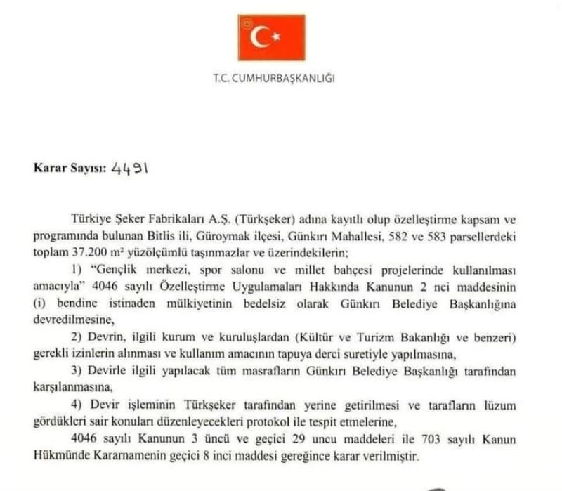 Şeker Fabrikası arazisi belediyeye devredildi
