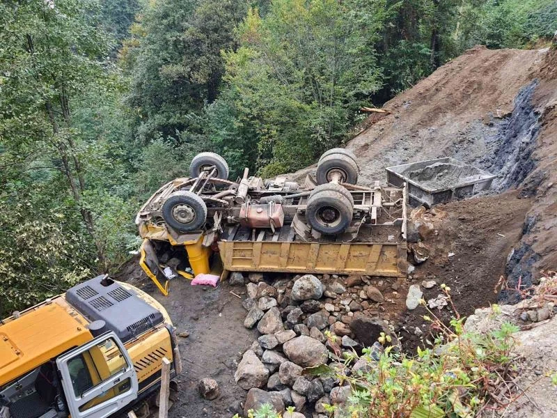 Yük boşaltmak için manevra yapan kamyonet devrildi: 1 yaralı

