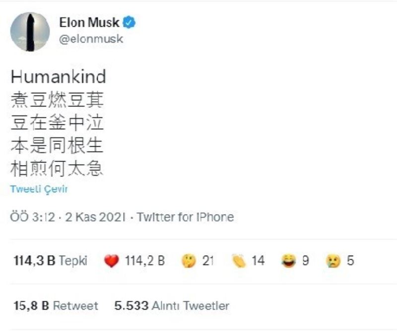 Elon Musk’ın Çince şiir paylaşımı Çin’de viral oldu
