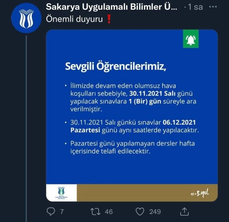 Sakarya’da üniversitelerde eğitime lodos arası
