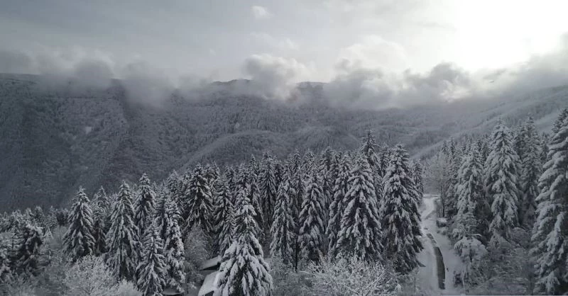 Kafkasör Yaylası beyaza büründü, muhteşem manzara havadan görüntülendi
