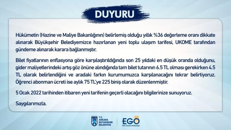 EGO Genel Müdürlüğü, Ankara’da zamlı ulaşıma geçilecek tarihi duyurdu
